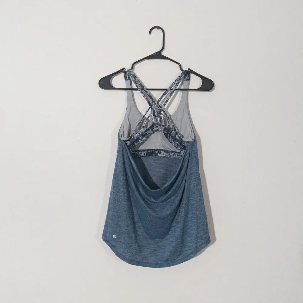 Lululemon Blue Crossback Tank Top Built-In Bra Lightweight Draped Back (size S)